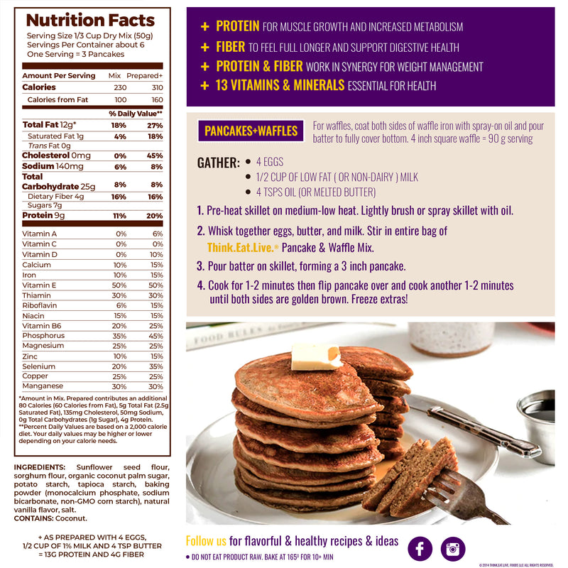 SunFlour Pancake & Waffle Mix | Low Carb, High Protein | Full of Fiber | Gluten & Nut Free | Low Glycemic